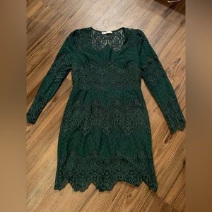 Here Comes the Sun - Green Lace Mini Dress
